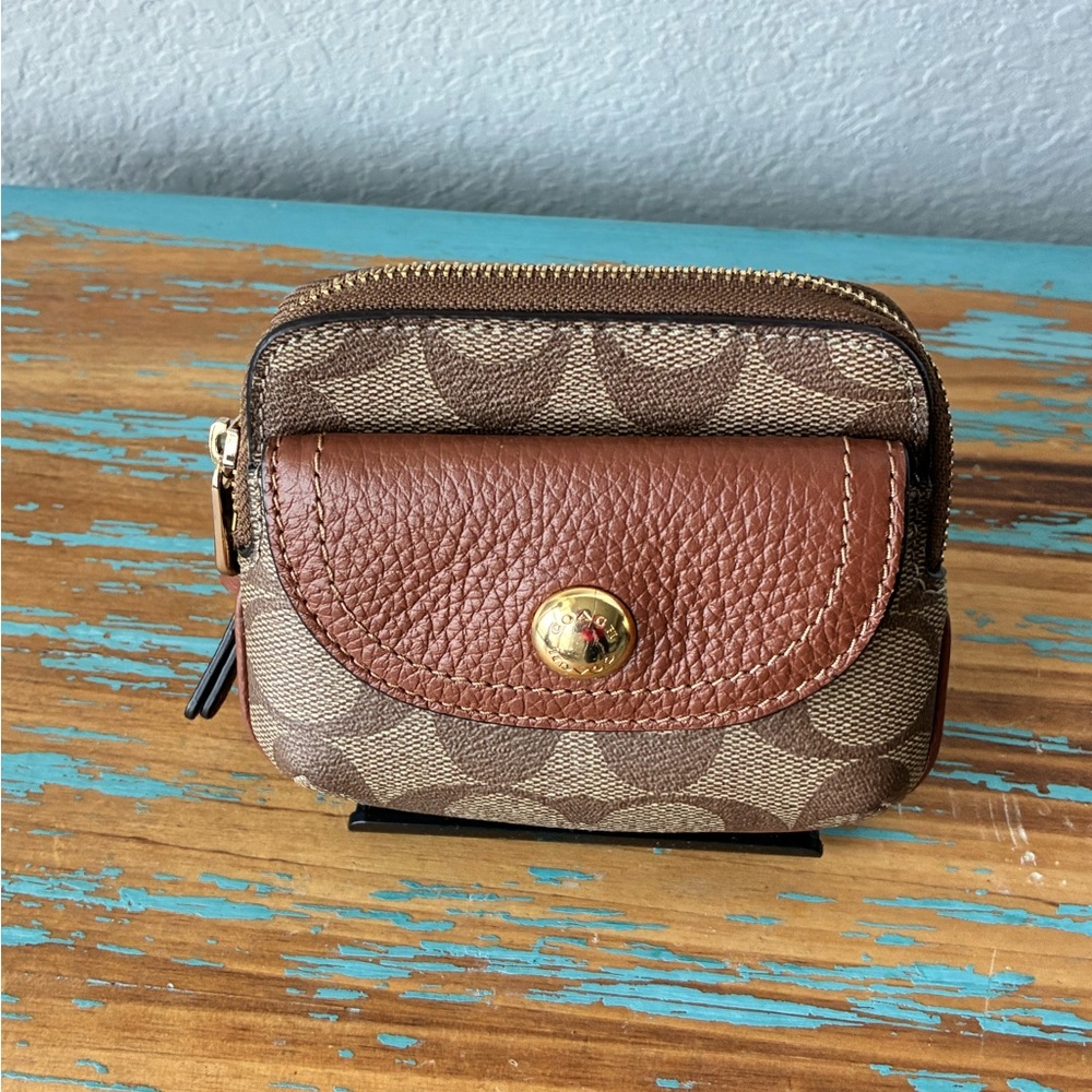 Coach Small Key Ring Pouch in Brown with Gold Hardware